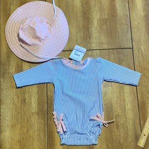 Ruffle butts baby girl bathing suit w/hat